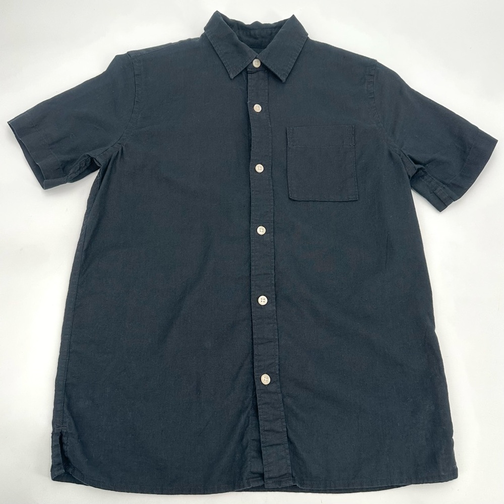 Old Navy Shirt Boys 12 XL Black Linen Blend Short Sleeves Button Front Casual